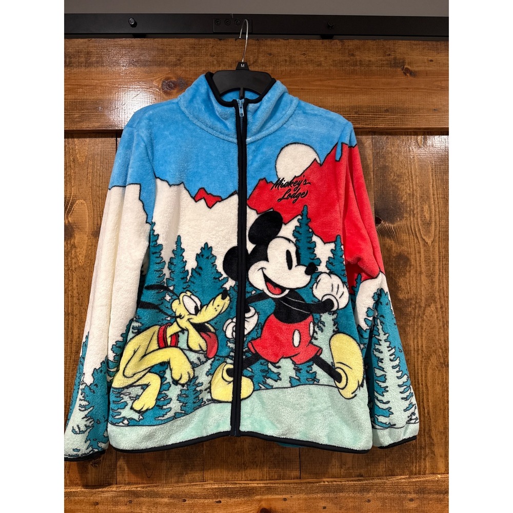 Disney Mickey Mouse Pluto Mickey's Lodge Scenic Sherpa Fleece Jacket  Medium NWT